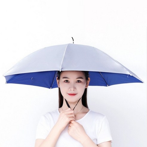 웰티움 아웃도어 낚시 방수 햇빛차단 편리한 핸즈프리 모자형 우산, 실버, 1개