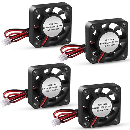 3D프린터 교체용 40mm 냉각팬 4개 유압베어링 저소음 브러시리스 12/24V 겸용 XH2.54 2PIN 단자 30cm 배선 엔더3 CR10 호환 4010 쿨링팬, 12V, 4010fan 4pcs