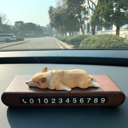 루미먼트 프리미엄 원목 귀여운 웰시코기 강아지 자동차 주차번호판 전화번호판, 1개, 엎드린 꿀잠 코기 A