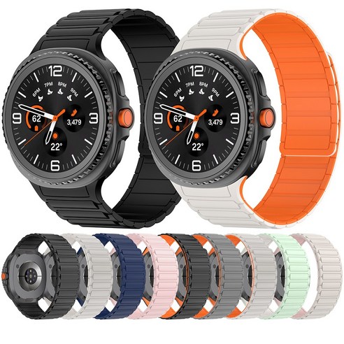 갤럭시워치 8 40mm 44mm 46mm 클래식 마그네틱 실리콘 스트랩 밴드, 스타라이트+오렌지