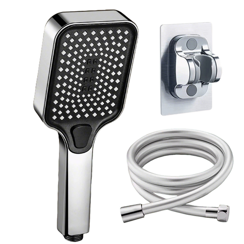 ANTIFLOW 샤워기 헤드 호스 세트 수압상승 샤워기 PVC 호스 2M 샤워기 헤드 거치대, 실버, 1세트