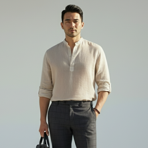 남성 카라 린넨 긴팔 면마 기본 셔츠