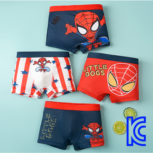 와이비비 남아 아이스실크 쿨 메쉬 스파이더맨 마블 드로즈 사각 팬티 4종세트