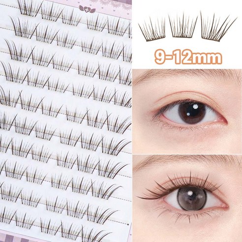 Winkii 노글루 브라운속눈썹 내추럴 눈꼬리연장 풀 필요없음 원터치 아이래쉬 9-12mm 60pcs, 1개, 투명라인