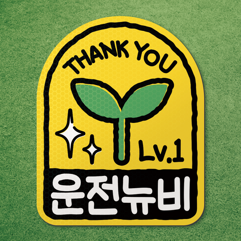 왕 초보 운전 반사 자석 스티커 탈부착 차량 면허 연수 노랑 마그네틱 마그넷 자동차, 1개, 노랑-아치형 새싹(운전뉴비)