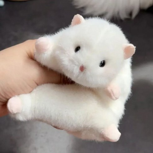 귀여운 햄스터 인형 키링 토끼/개구리 모자 세트 포함, 1개, 흰색, 14cm