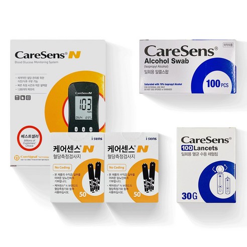 케어센스N 혈당측정기+시험지100매+채혈침100+알콜솜100, 케어센스N 100매 세트, 1세트
