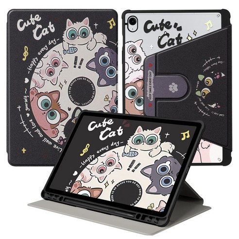 DUNNO 회전 가능 패턴 디자인 아크릴 삼성 탭 케이스, 1개, 1-CD Cat