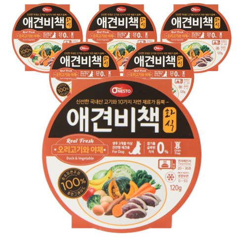 펫퍼스 애견비책 화식 강아지사료 습식사료 화식사료 애견사료 자연식사료, 6개, 120g, 오리+채소