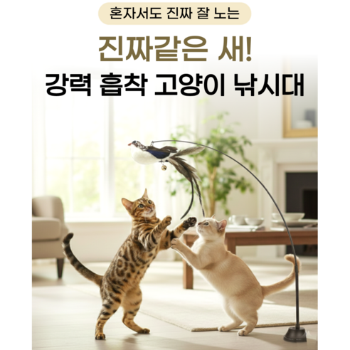 스마일플로우 진짜같은 새 고양이 최애 풀세트 튼튼 고정 낚시대 장난감 이미지 4