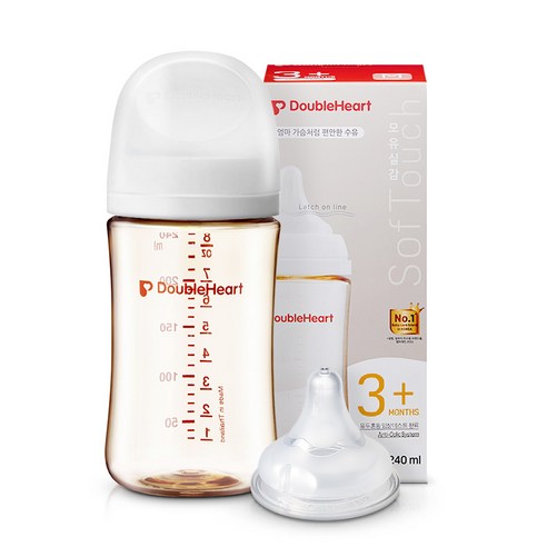 더블하트 모유실감 3세대 PPSU 제뉴인화이트 젖병, 1개, 240ml, 제뉴인화이트(M 젖꼭지)