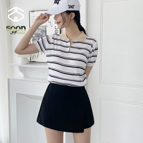 [순이야] S.여성 스트라이프 카라 골프 반팔티