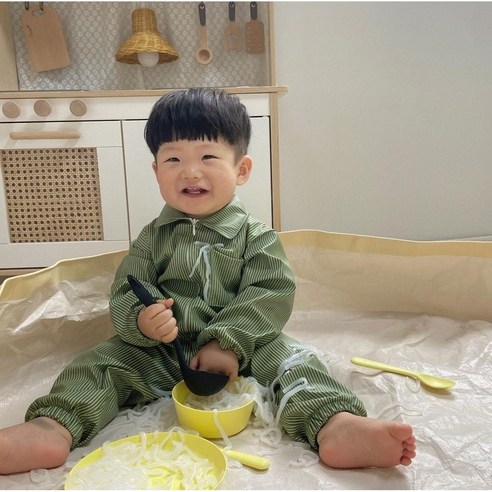 오보기 국산 아기 유아 전신 미술가운 방수가운 아트플레잉수트, 올리브