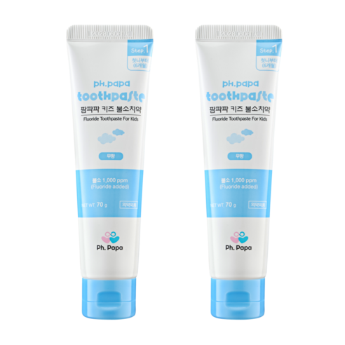 팜파파 키즈 불소 치약 스텝1 무향, 2개, 70g
