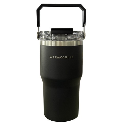 웜쿨러 대용량 핸들 빨대 텀블러(스티커+세척솔세트), 1세트, 600ml, 블랙