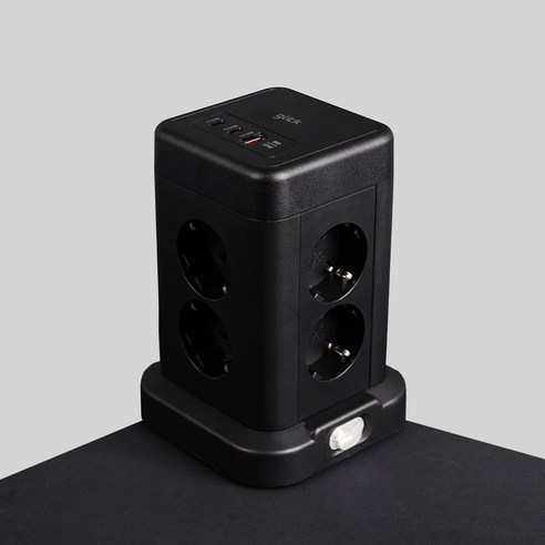 지클릭커 타워 8구 고용량 4000W USB 멀티탭 NP708PD 블랙, 1개, 타워형 8구 블랙, 2m