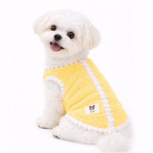 무드그라운드 강아지 조끼 후리스 보들보들 수면 겨울조끼, 옐로우, 1개