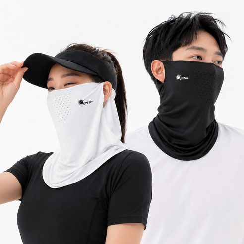 노멀리즘 자외선차단 골프 쿨 스포츠 마스크 UV차단 얼굴 햇빛가리개 1+1, 블랙+블랙, 1세트