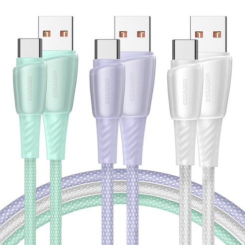 Essager 다채로운 PD100W 6A USB A타입 to C타입 고속충전 케이블 2개입, 2개, 흰색, 1m