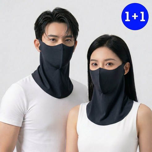 하움 자외선차단 쿨 스포츠 골프 마스크 얼굴햇빛가리개 1+1, 1세트, 블랙