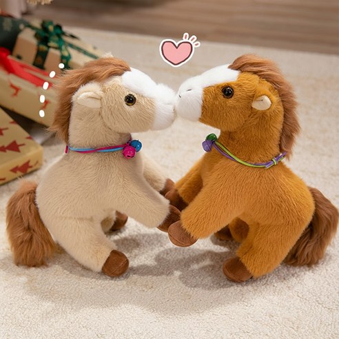스토리원 ST-TOY-021 컬러 목걸이 아기말 조랑말 인형 동물 봉제 애착 선물, 브라운, 1개, 23cm