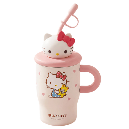 StarR 산리오 캐릭터 피규어 스트로우 핸들 텀블러 3535, 1개, 500ml, 헬로 키티