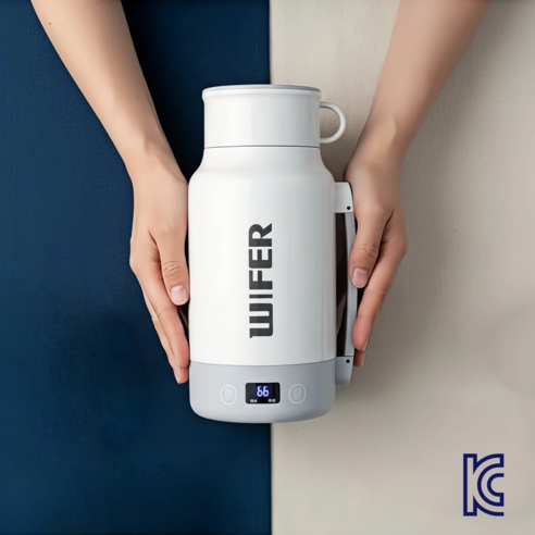 1000ml 대용량 휴대용 전기포트 가열식 텀블러 온도조절, 화이트