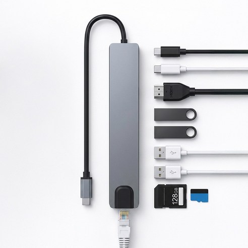 아모란나 C타입 10in1 멀티허브 10포트 USB3.0 5G 이더넷 DEX 미러링, 1개, 그레이