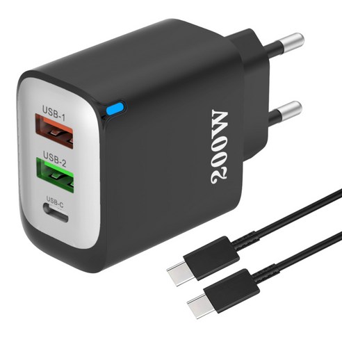 3in1 c타입 고속 충전기 200W 2USB+1PD3.0 + C TO C 1M 100w 케이블 세트, 1세트, 블랙