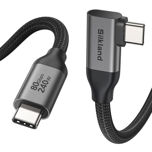 실크랜드 USB4.0 케이블 C타입-C타입 240W 80Gbps ㄱ자 90도 고속충전 데이터 케이블, 1개, 블랙, 1.2m
