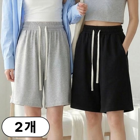 1+1 스타일아유 남녀 공용 와이드 숏팬츠 편안한 착용감 스트링 밴딩 5부 스포츠 캐주얼 루즈핏 여성 허리 반바지 HP0411