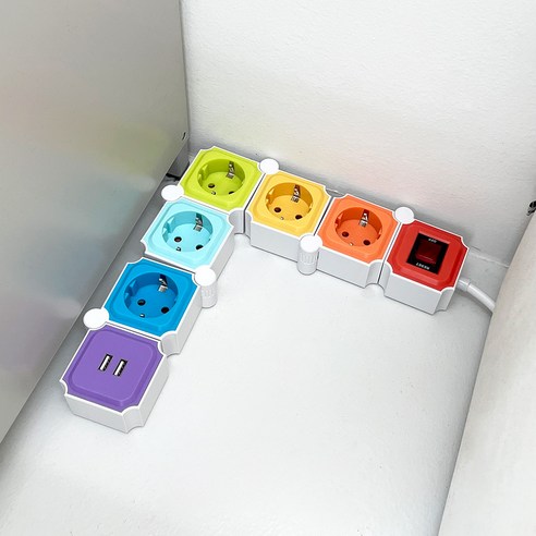 아이정 지그재그 디자인 인테리어 USB 5구 레인보우 멀티탭 기숙사준비물