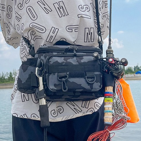 KAIROS OUTDOOR루어가방 다용도 낚시 보조가방 숄더백 크로스백 힙색 멀티가방, 그린 커피 카모