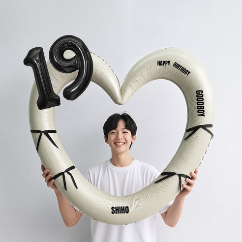 해피제이니 블랙 숫자 하트프레임 풍선 생일파티용품세트(프리레터링 시트지 포함) 포토존, 1세트, 19 크림