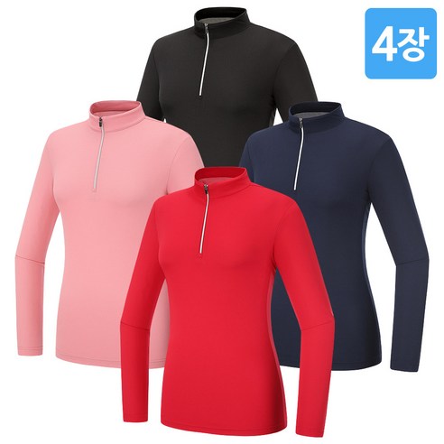 [4장세트] 여성 봄 여름 쿨론 베이직 스판 무지 집업티 SWTW232 골프 스포츠웨어 등산 아웃도어 데일리 캐주얼 비즈니스 단체복