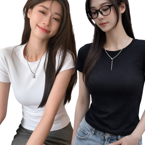 하루엠 세미크롭 여성 반팔 티셔츠 1+1 무지 블랙 화이트