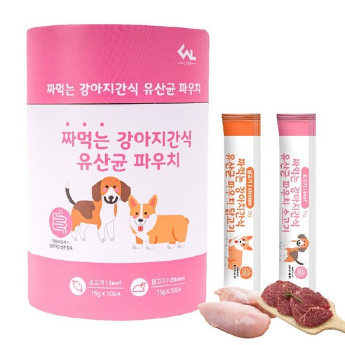 씨엔앨라이프 짜먹는 강아지간식 유산균 파우치 15g 소고기 30p + 닭고기 30p 이미지
