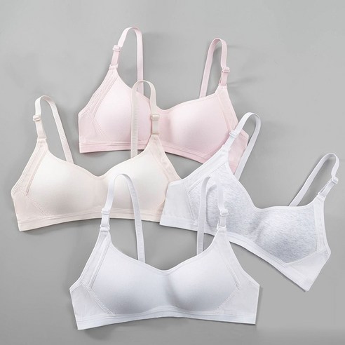 IEDUOS 주니어 부터 성인 소녀까지 순면 3단계 브라 4종 세트 여자 청소년 학생 노와이어 면 스판 브래지어