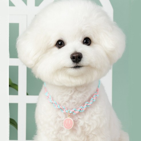 하니펫 강아지 고양이 예쁜 스마일 매듭 목걸이, 1개, 스카이