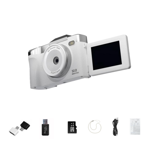 SMABAT 빈티지 디지털 카메라 Y2K 디지털 카메라 180도 회전 모니터 16배줌 128G SD카드포함, 화이트