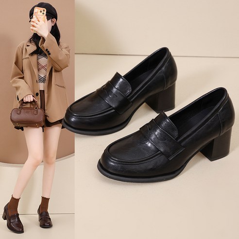 style dr 여성구두 6cm 키높이 스틸레토힐 여성 가죽 로퍼