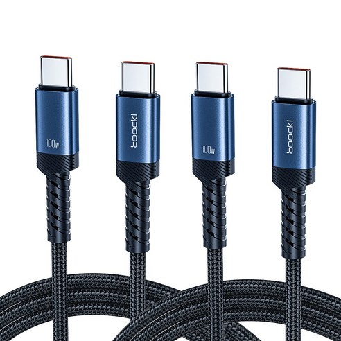 Toocki 단선 방지 E Marker 칩 100W C to C 타입 초고속 메탈 충전 케이블, 불루, 2개, 1m