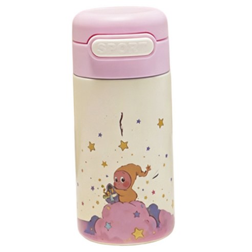 StarR 작은 스타 캐릭터 세라믹 코팅 빨대 보온병, 1개, 220ml, 핑크