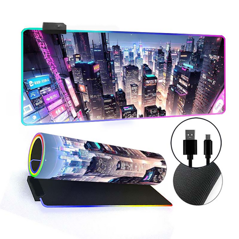 라나야 RGB LED 커스텀 마우스 키보드 장패드 80 x 30 cm, 1개, 사이버펑크