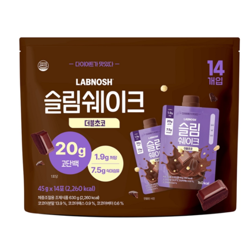 랩노쉬 슬림쉐이크 더블초코 45g, 14개 솔직 후기 | 실사용자 리뷰 분석 - 상품 이미지 1