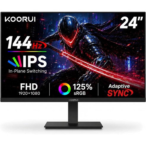 KOORUI 24인치 게이밍 모니터 144Hz 풀 HD 1920 x 1080p IPS 초슬림 디스플레이HD VGA 어댑티브 싱크 99% SRGB 27"/WQHD/200Hz/IPS, E2411K, 68.58cm