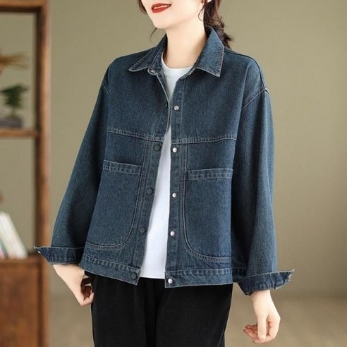 COSYEVNO 봄가을 여성 숏 청자켓 빈티지 캐주얼 카라넥 순색의 주머니 코트