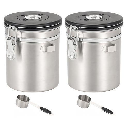 SHUNFA 304 스테인레스 스틸 커피 밀폐 용기 1.5L, 2개, 실버