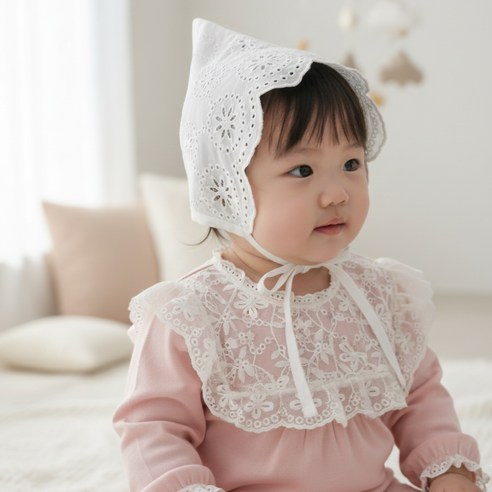 스타일원 100일 돌잔치 아기 레이스 보넷