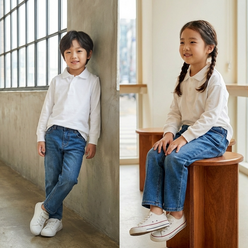 루비크 예쁜 키즈 아동 주니어 흰색 카라 티셔츠